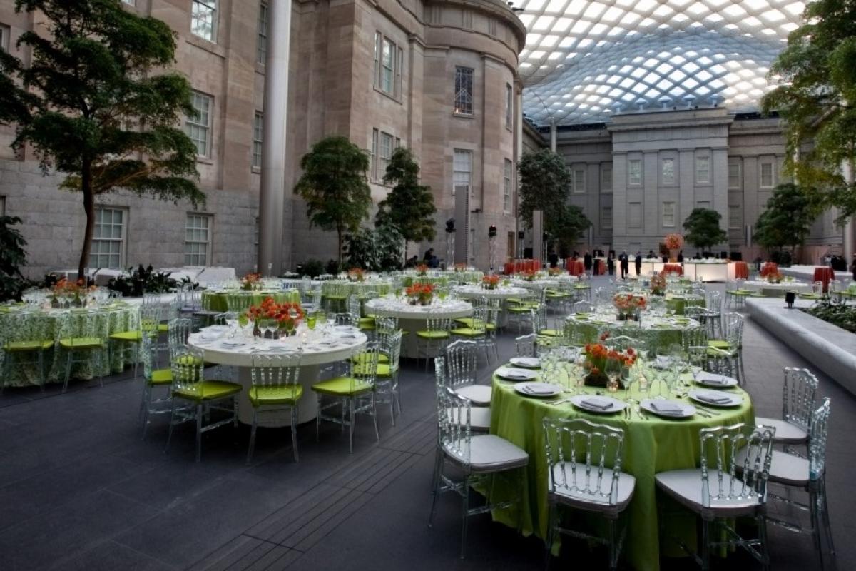 Versailles Chairs and White Leather Tables at Kogod Courtyard