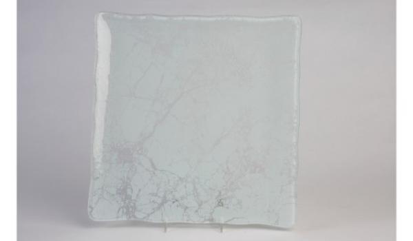12" Glass White Marble Square