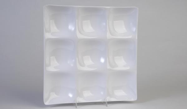 10" Acrylic White 9 Compartment Square